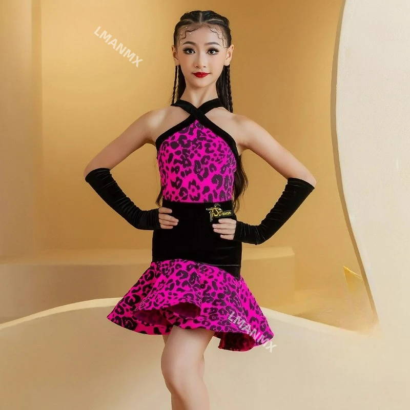 

Latin Dance Practice Set Comfortable Fit Two tone Skirt Leopard Pattern for Girls, Children, Adults