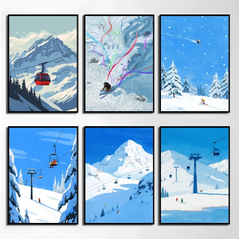 

Skiing Extreme Sports Poster HD Art Mural Wallart Waterproof Vintage Print Decor for Home Decoration DIY Durable