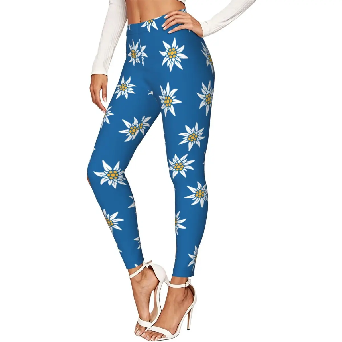 Women High Waist Elastic Leggings Edelweiss Of The Alpine Mountains Slim Fit Stretchy Pants Casual Wear