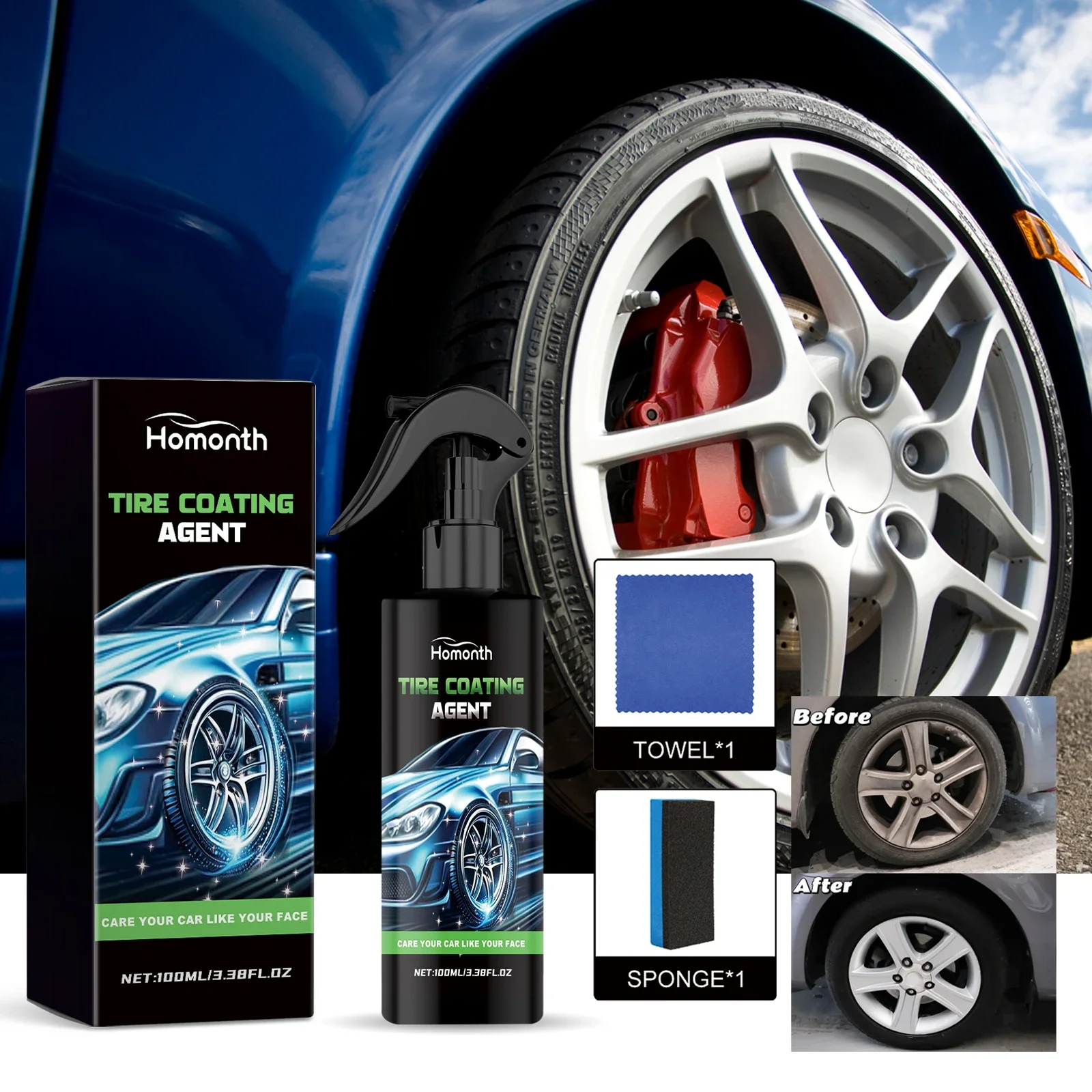 

Homonth 100ml Car Tyre Polishing Cleaner Spray Decontamination Hub Rust Cleaning Wheel Refurbishment Car Tyre Brightening Agent