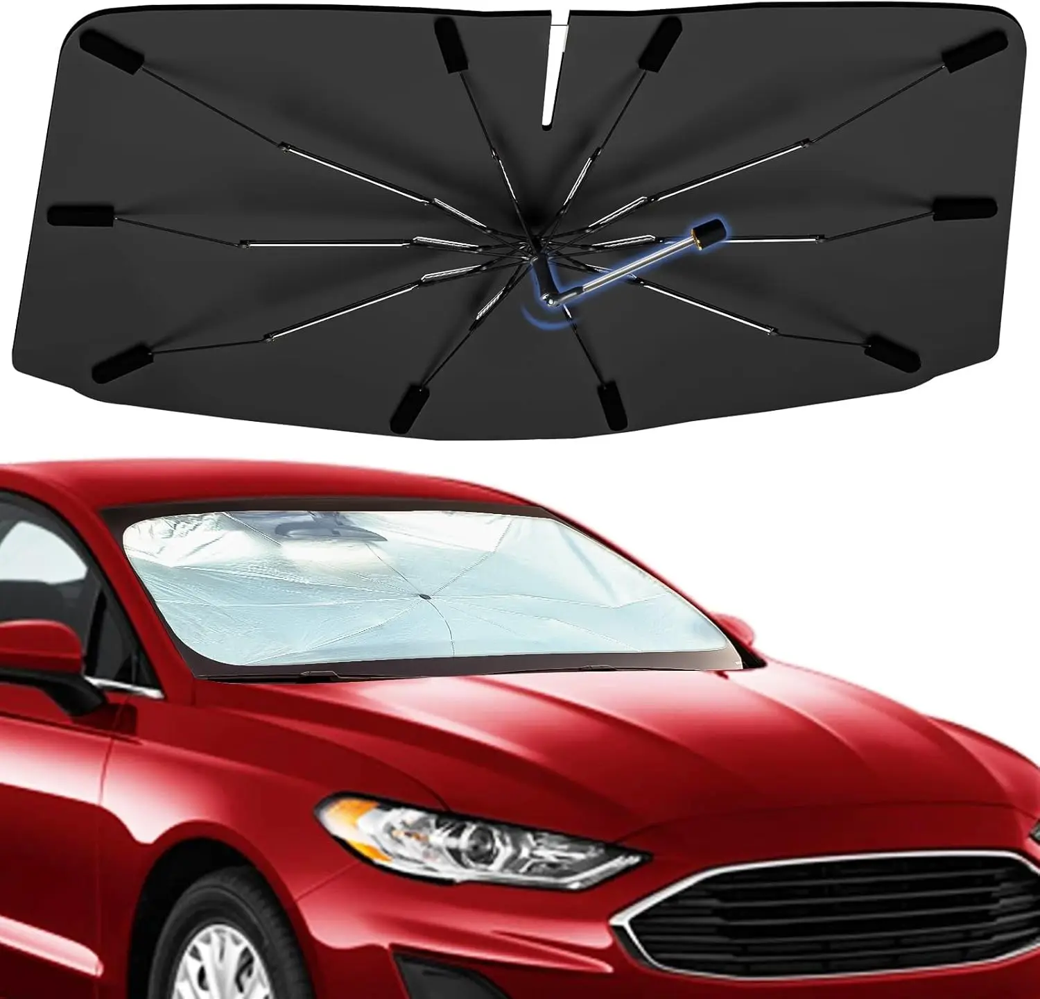 

Windshield Sun Shade Umbrella for Ford Fusion 2013-2021, 360 Rotation Car Sunshade for Front Window, Highly Reflective Windshiel