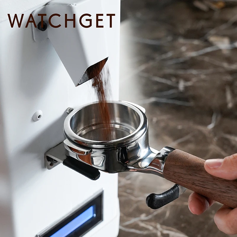 watchget 58mm Bottomless Portafilter Naked Portafilter Fits E61 Group Head Flat Base 2 Ears Stainless Steel Rear & Walnut Handle