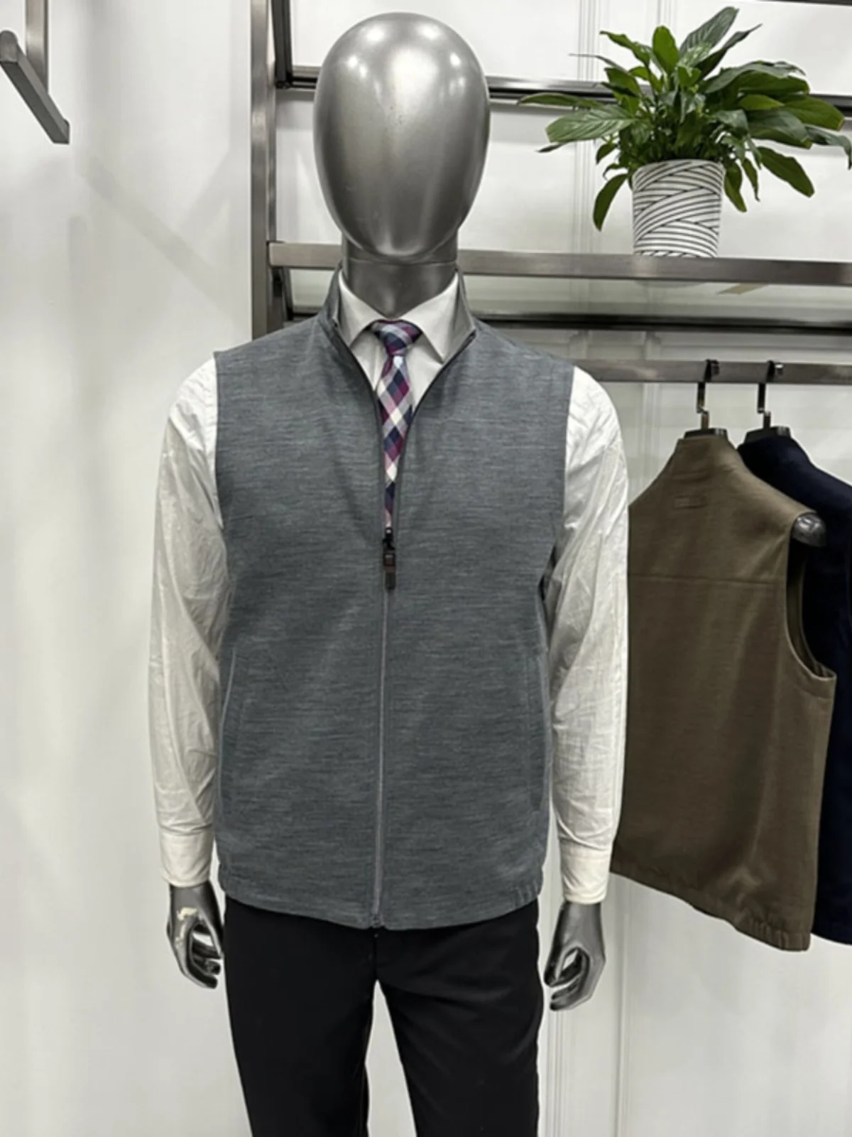 

New Men's Wool Vest Two-Sided Wearable Zipper Collar Busin Outdoor Casual Versatile Wa-Free Spring Faion Urban Youth