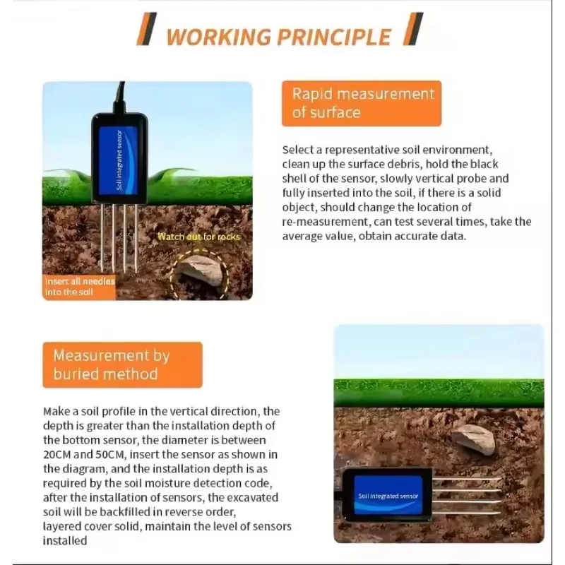 Sonda analizzatore sensore terreno agricolo 8 in 1 NPK RS485 Temperatura EC salinità Contenuto d'acqua Misuratori PH umidità del suolo