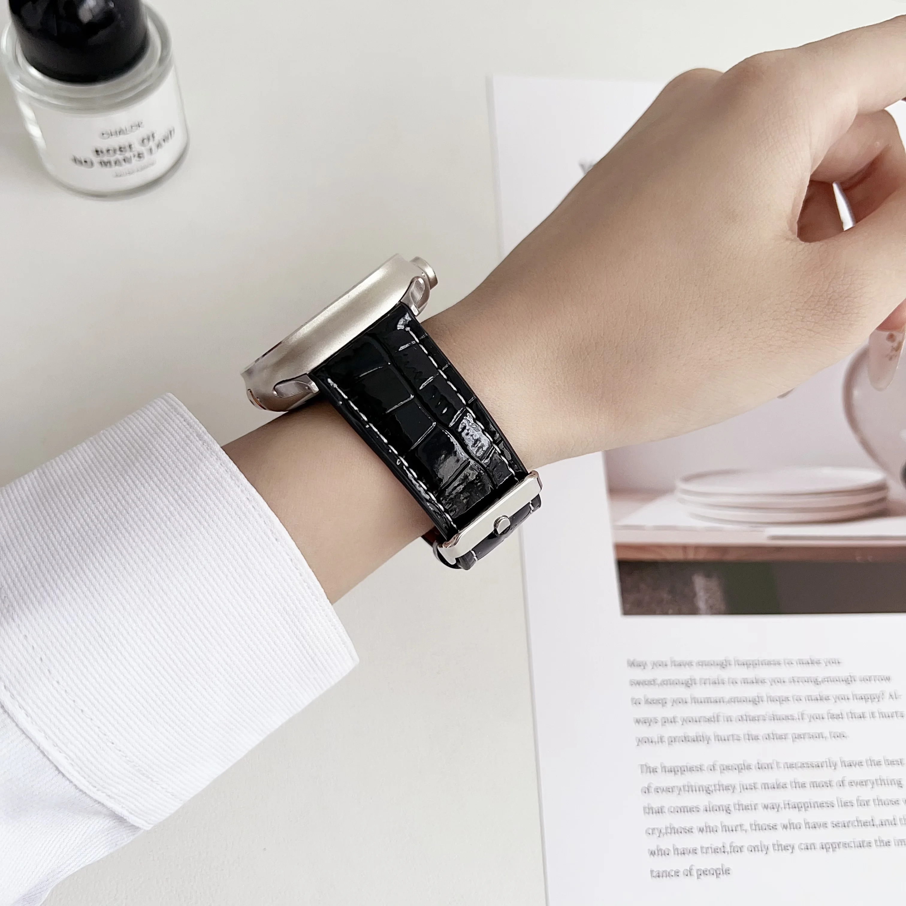 جلد تمساح نمط ، حزام لساعة iWatch HK10 ، HK9 برو ماكس ، 44 ، 45 ، 42 ، 42 ، 38 ، 49 ، HK8 برو ماكس ، H12 الترا ، DT8 بلس ، s9 ، SE #3