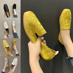 Women Flats Shoes Slip on Foldable Loafers for Women Square Toe Single Shoes Hollow Out Fashion Party Casual Shoes for Ladies