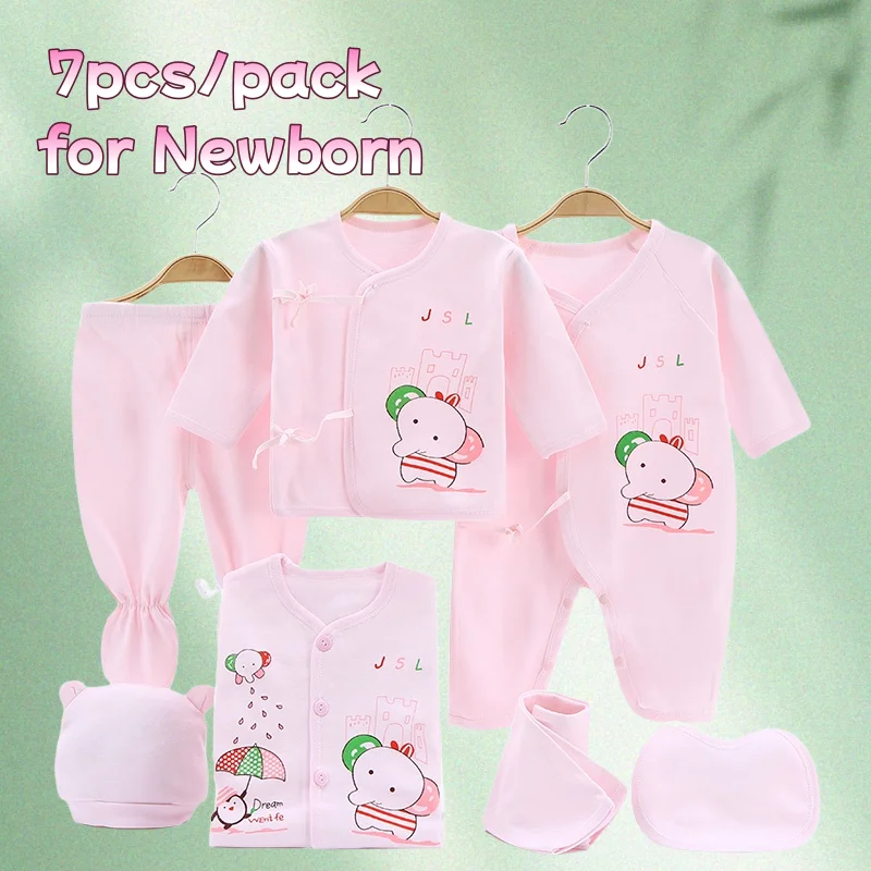 

Newborn Baby's Clothing Set for Girl Boy Outfits 7 Pcs/pack Cotton Rompers Suits Girl 0-3 Months Shirt Romper Pant Bibs Hat