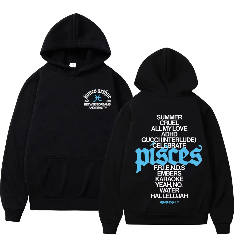 Bluza z kapturem James Arthur The Pisces World Tour 2025 Męska Damska Modna Casualowa Dresowa Bluza z Długim Rękawem Hip-hop Wygodna Odzież Sportowa