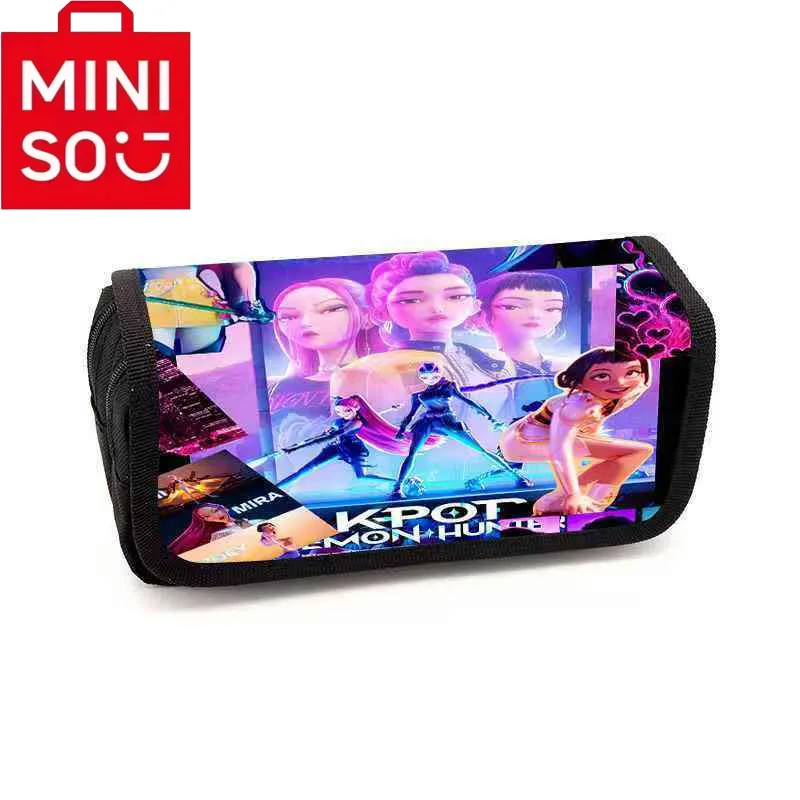 

2025 MINISO brand new co branded Kpop Movie Demon Hunters Student Stationery box, large capacity pencil storage bag