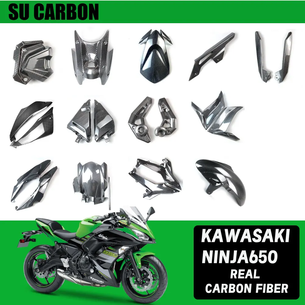 Real Carbon Fiber Full Fairing kits For Kawasaki Ninja650 Motorcycle Bottom Side Panels Side Panels Sprocket cover Rear Hugger