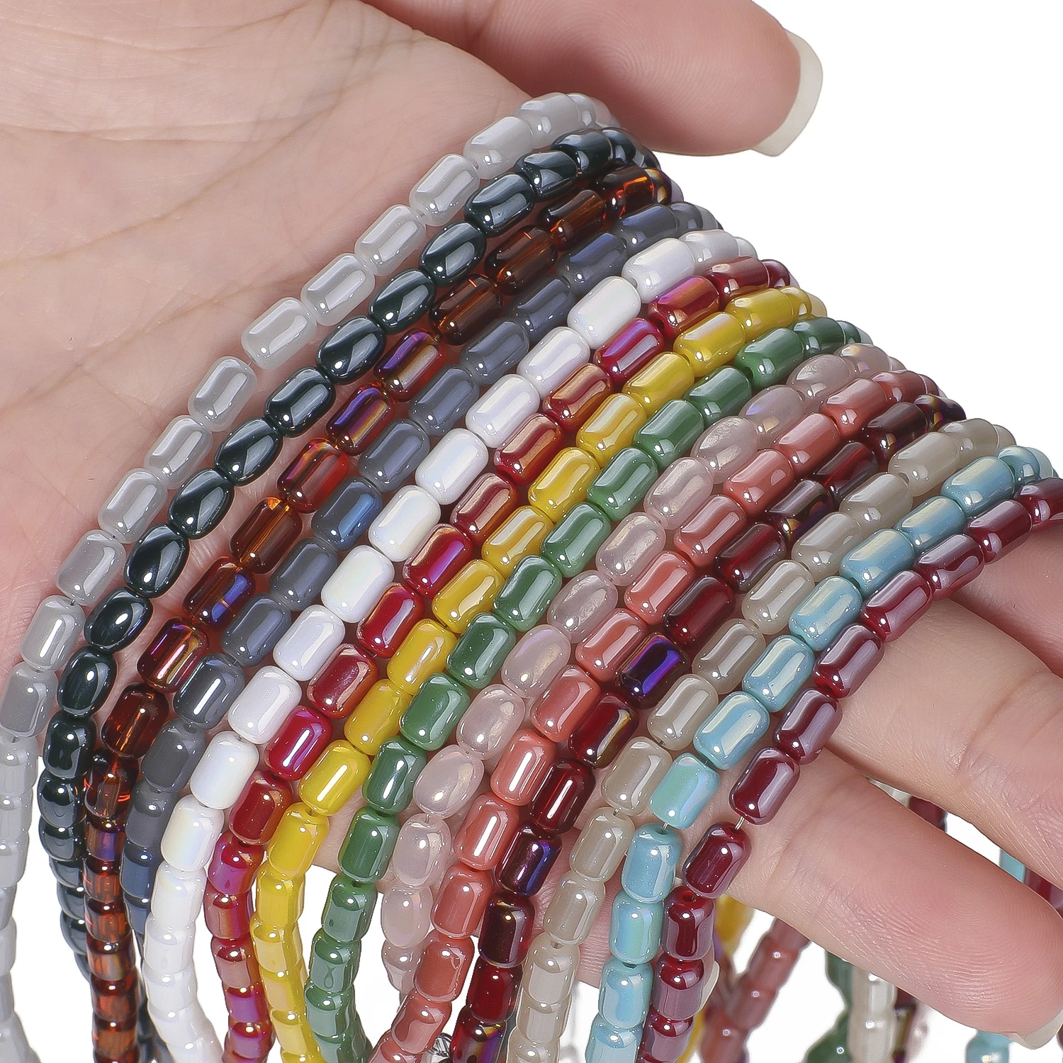 4 x 6 mm bunte zylindrische Porzellan-Kristall-Quarzperlen, glatte, einfarbige Glasperlen für handgefertigte DIY-Armband-Anhänger – Detail 9