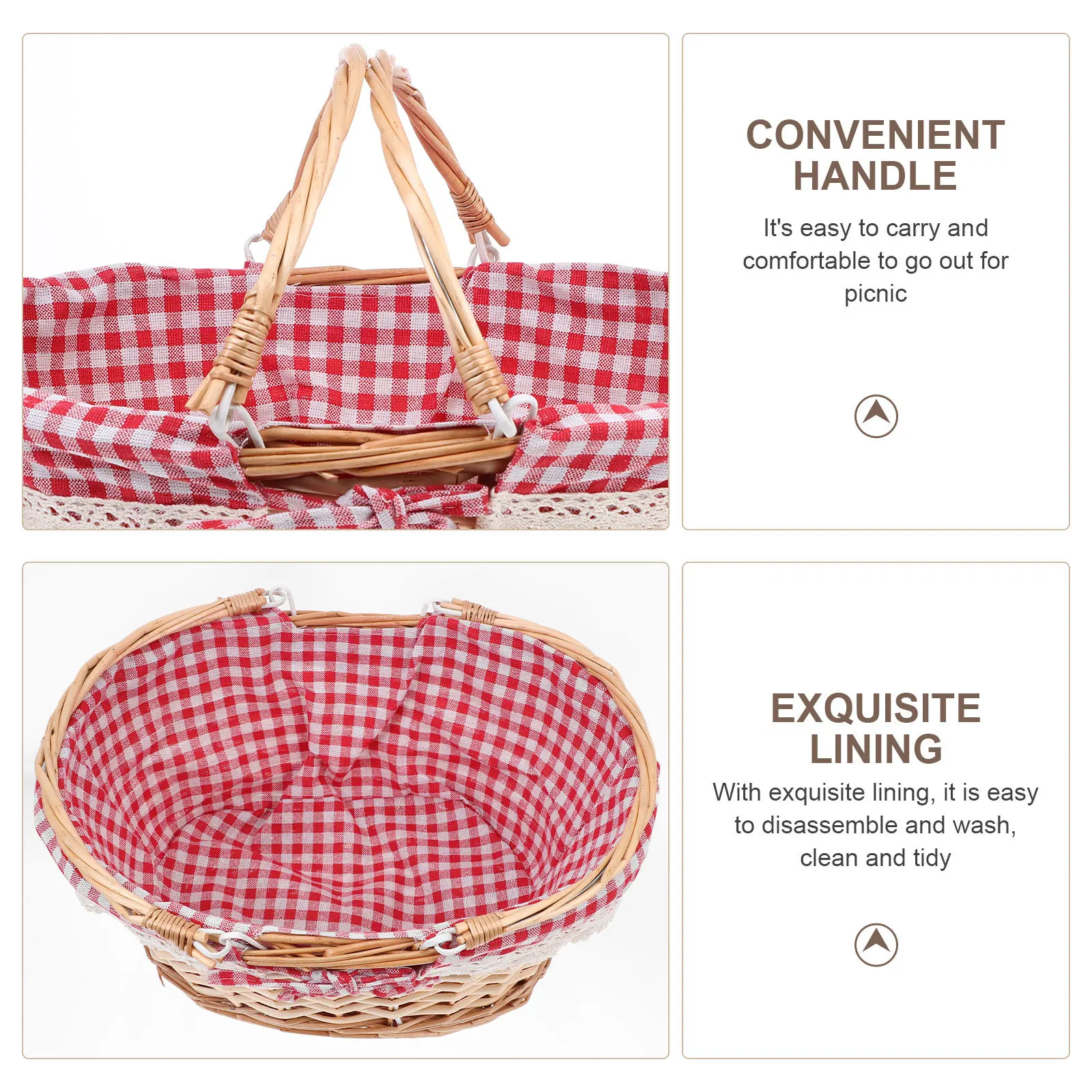 

1pc Picnic Basket Hand Woven Natural Storage Container For Snacks Fruits Outdoor Portable Woven Basket Decorative Sundry