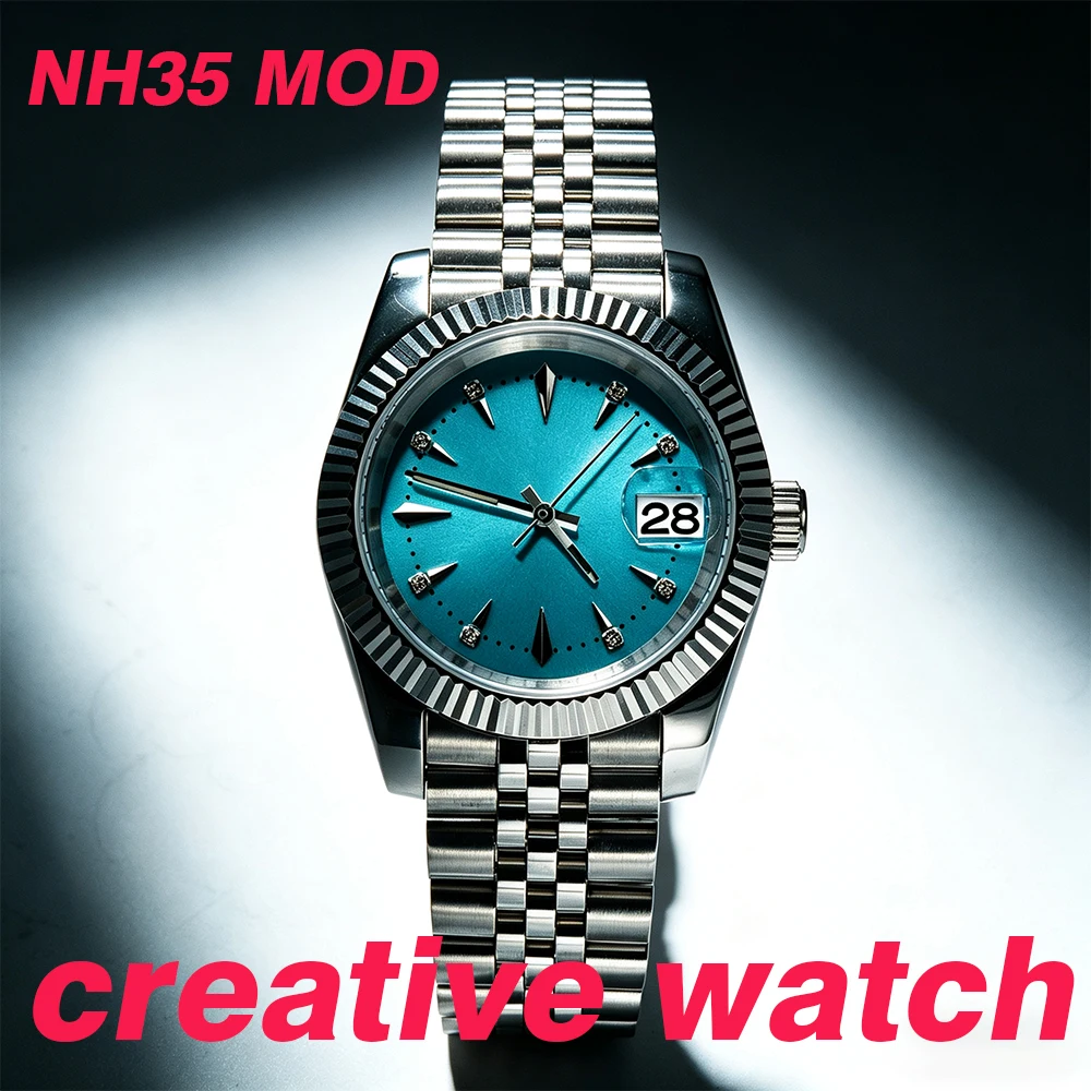 

watch man 36mm 39mm Stainless Steel NH35 Mechanical Watch for Men Cocktail Dial Date Window glass Steel Bracelet man watch mod ﻿