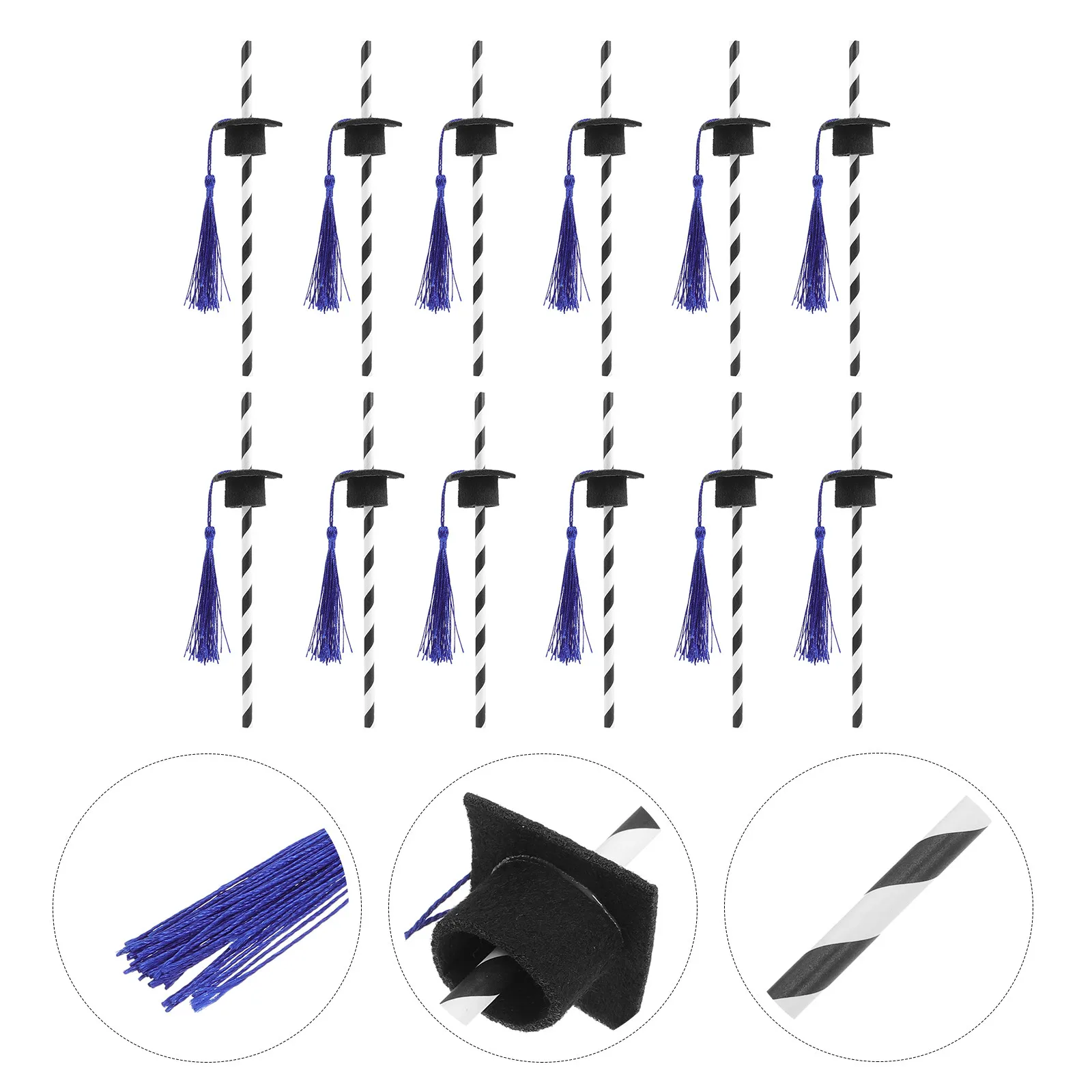 

Набор из 12 соломинок для выпускного вечера: длинные гладкие нетканые соломинки с тематикой выпускных шапочек для коктейлей, воды, кофе, молока, чая, пива