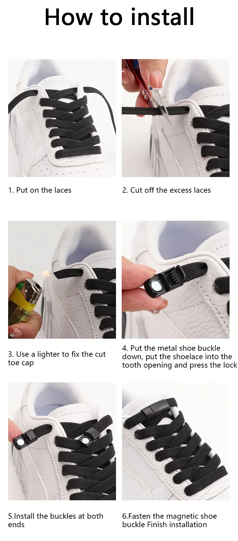 Magnetische Schnürsenkel Clip Flache Elastische Stretch Schnürsenkel Keine Krawatte Schnürsenkel Casual Turnschuhe Frau Männer Kinder Schnürsenkel Schuhe Zubehör – Detail 9