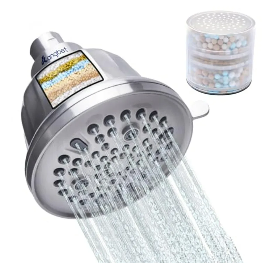 Filtered Shower Head for Hard Water - Water Softener Shower Filter with Brushed Nickel Finish 4.7 Inch to Remove Impurities for