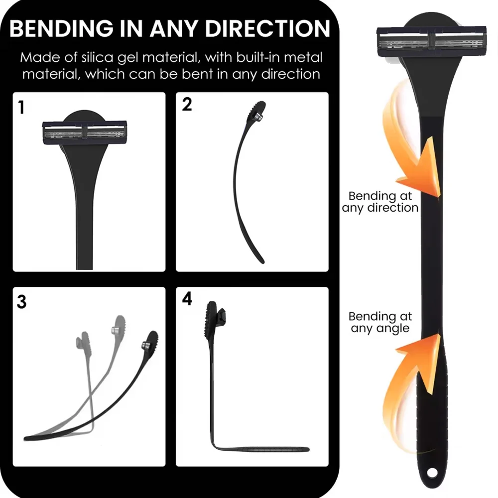 Men's 2-in-1 Silicone Back Shaver Scrubber Razor with Three Layers for Efficient Back Hair Removal Shaving Tool