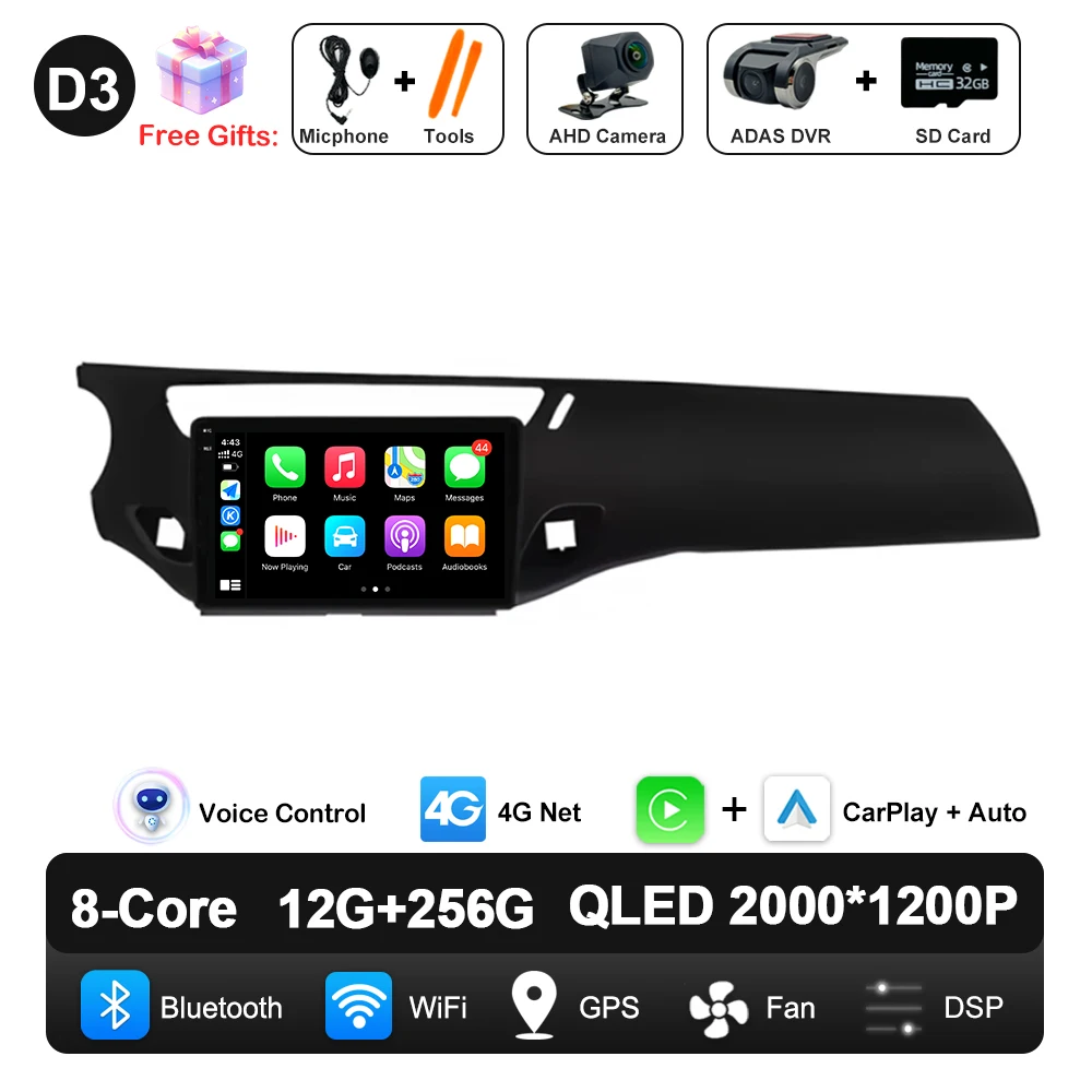QLED Scherm Android Auto Carplay Voor Citroen C3 DS3 2010-2016 Autoradio Video Multimedia Speler WiFi GPS Navigatie DSP Stereo