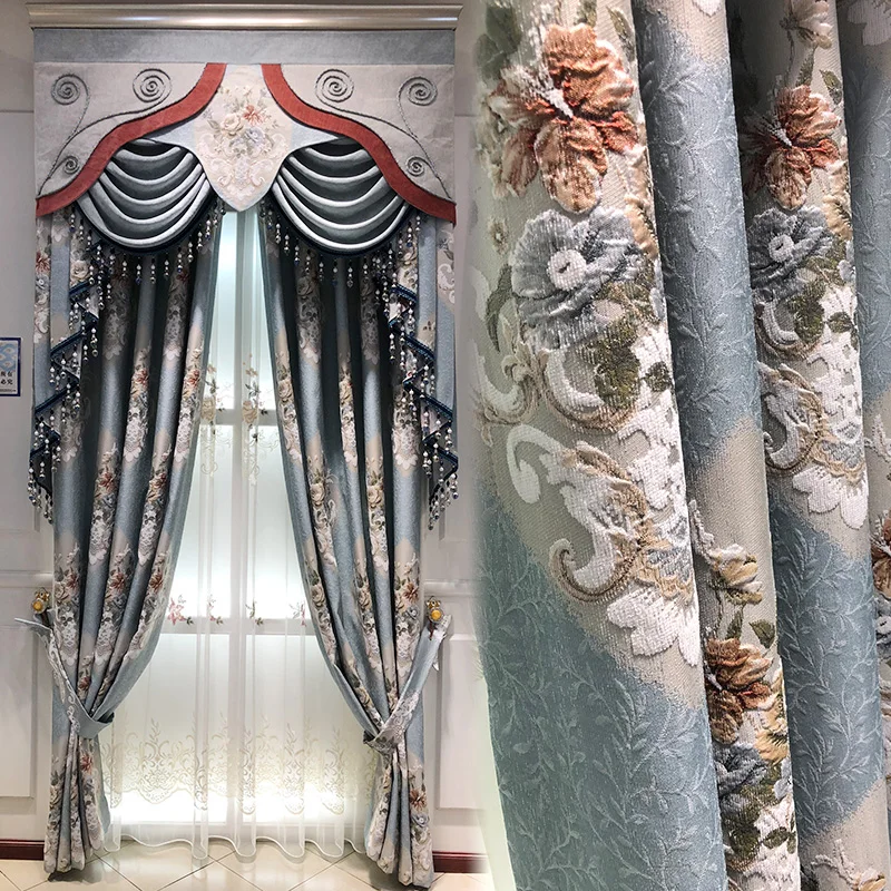 

Customized High-end European Style Curtains Finished Fabric Luxurious Grand Living Room Villa Bedroom Balcony Thickened Shading