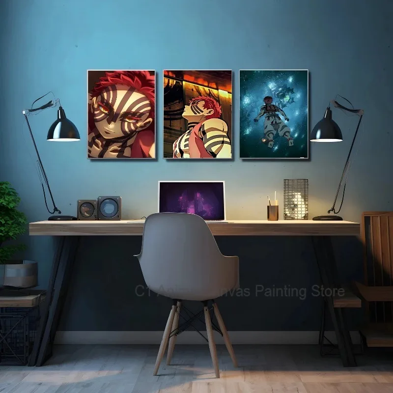 Frameless,D-Demon Slayer Poster Akaza Anime Wallpaper Figures HD Kokushibo Decor Home Decoration Muzan Kibutsuji Kid Gift