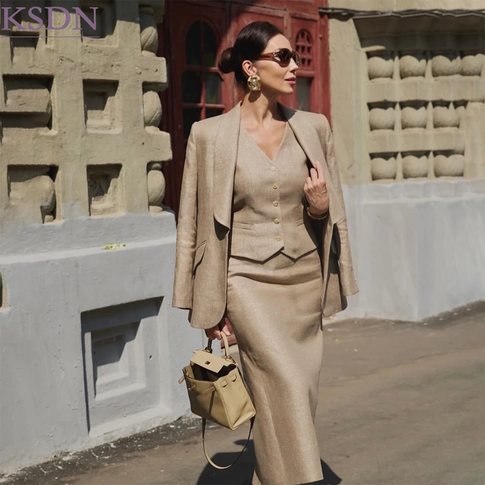 Luxury Business Women's Dress Suits 3 Piece Skinny Shawl Lapel Jacket Skirts Vest Full Sets Office Lady Power Blazer Clothing
