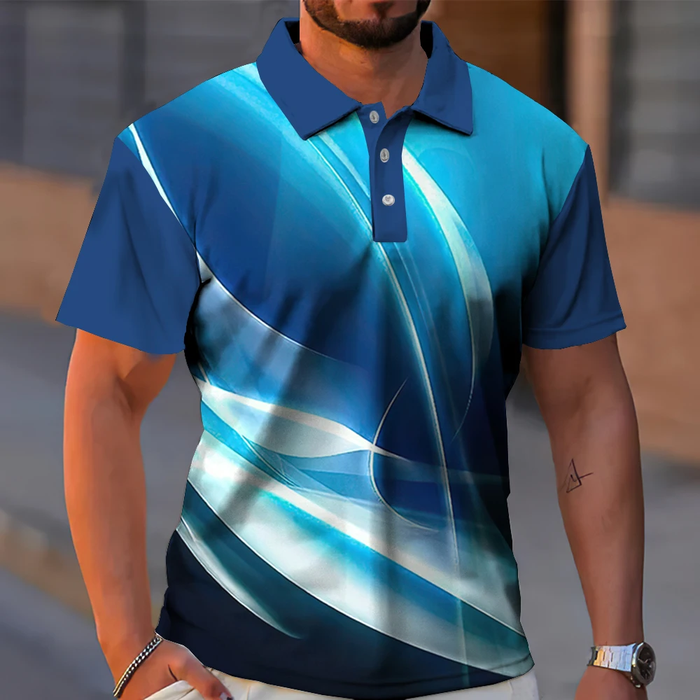 2024 Men's Polo Shirt 3d Technology Line Short Sleeve Golf Sport Shirts Summer Casual Man Clothes Oversized Polo T-Shirt For Men