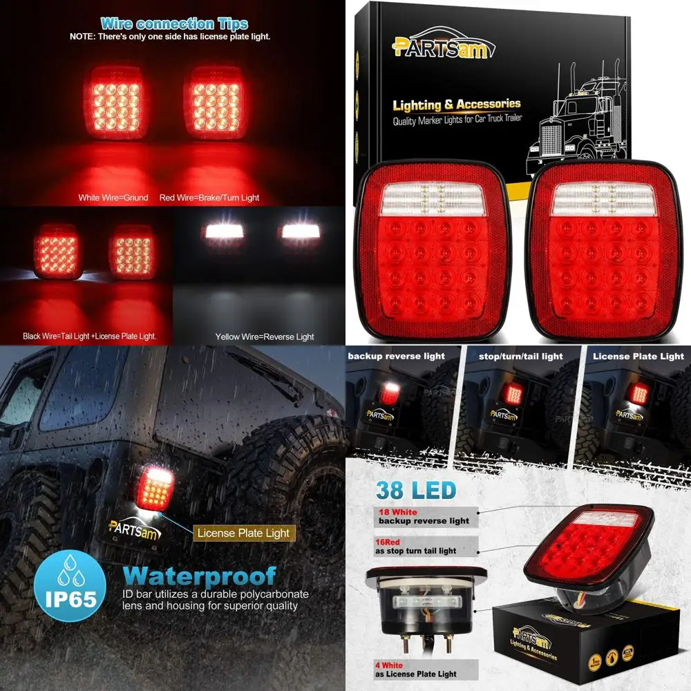 

Universal 12V Waterproof LED Tail Brake Turn Stop Reverse Lights for Wrangler YJ TJ CJ Trucks, Boats, and RVs, Pack of 2