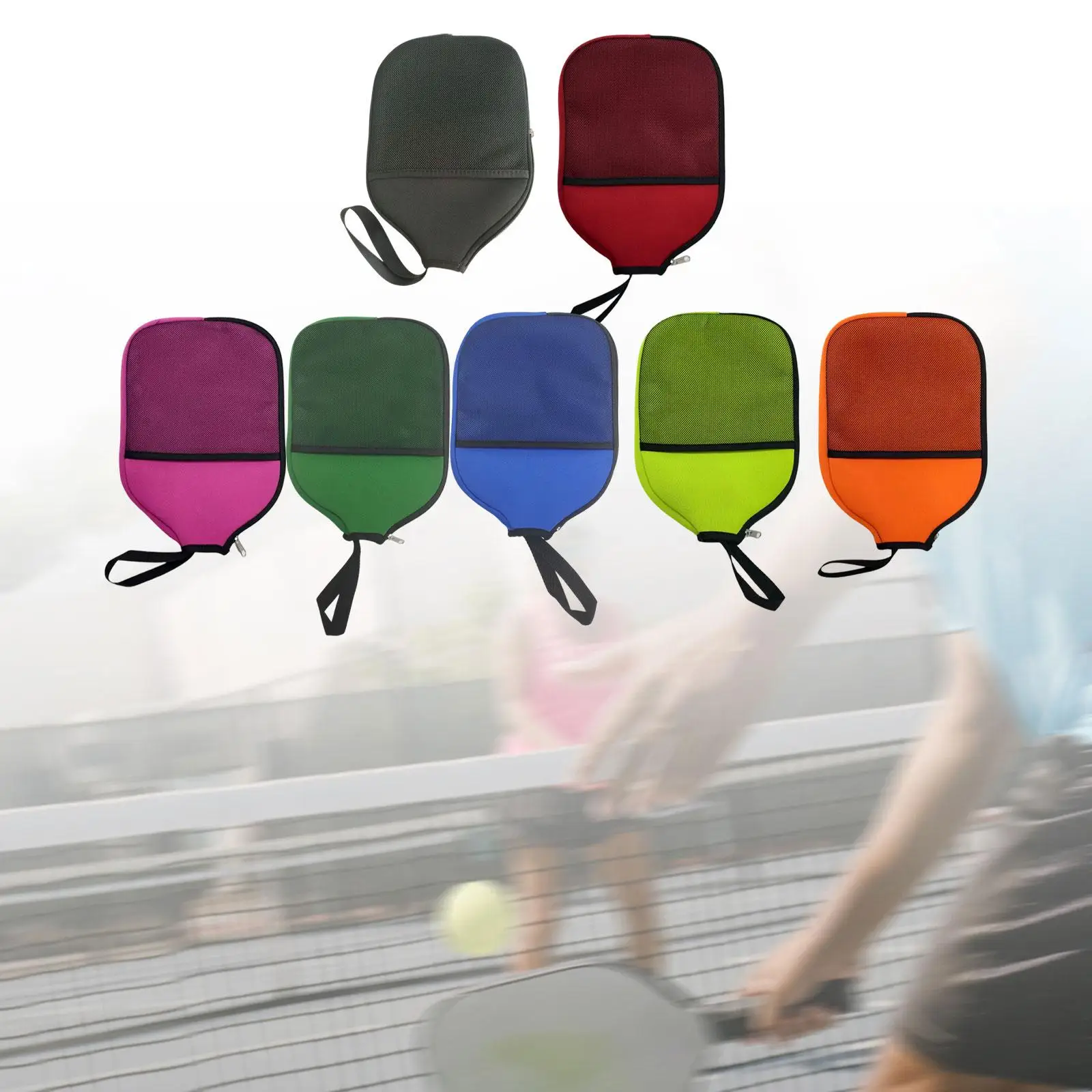 Wear Resistant Pickleball Paddle Sleeve Zipper Storage Pouch Neoprene Cover with Mesh Pocket for Men Women