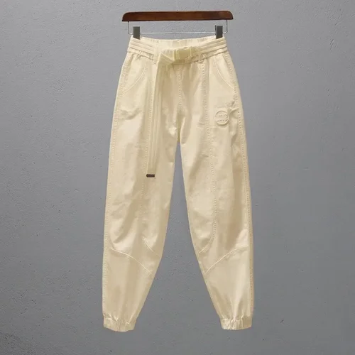 Imagen 2 del producto Pantalones blancos para mujer con cintura elástica, corredores sueltos e informales, mallas hasta el tobillo con efecto adelgazante, pantalones Harem