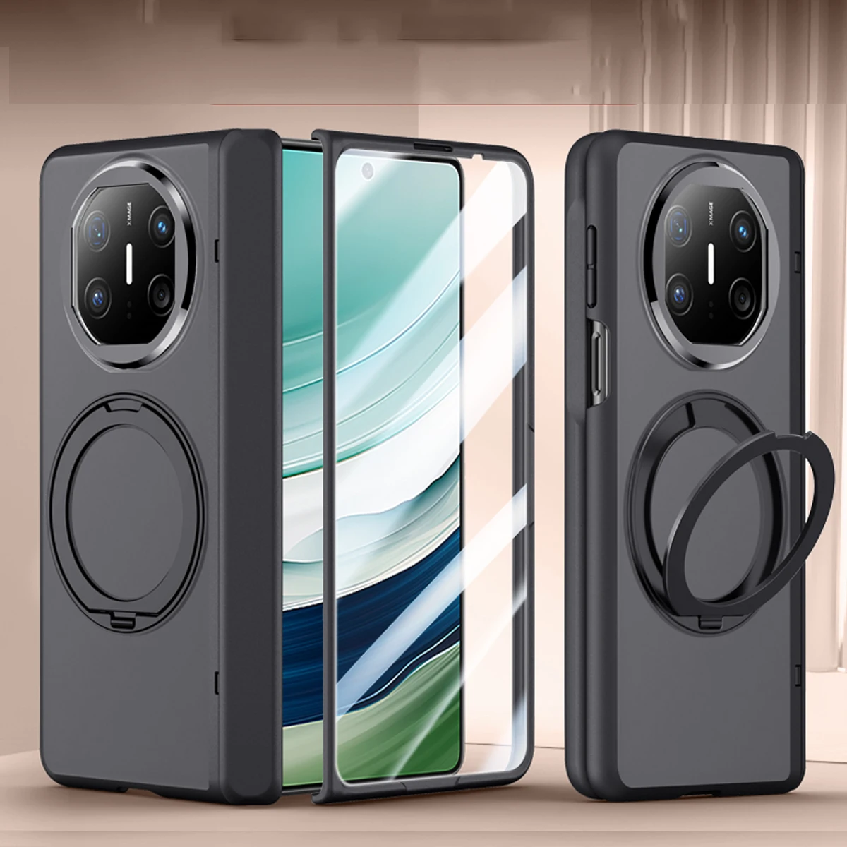Translucent Wireless Charging Magnetic Rotate Kickstand Case For Huawei Mate X5 Mate X7 X6, Tempered Glass Matte Phone Cover