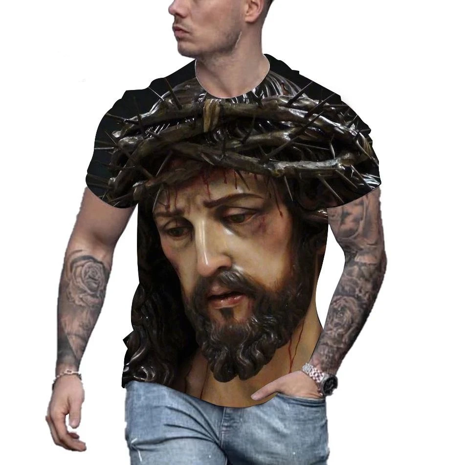 New Jesus Christ T-Shirts 3D Print Men Women Round Neck Short Sleeve T Shirt Casual Christian Tops Harajuku Tees Men's Clothing