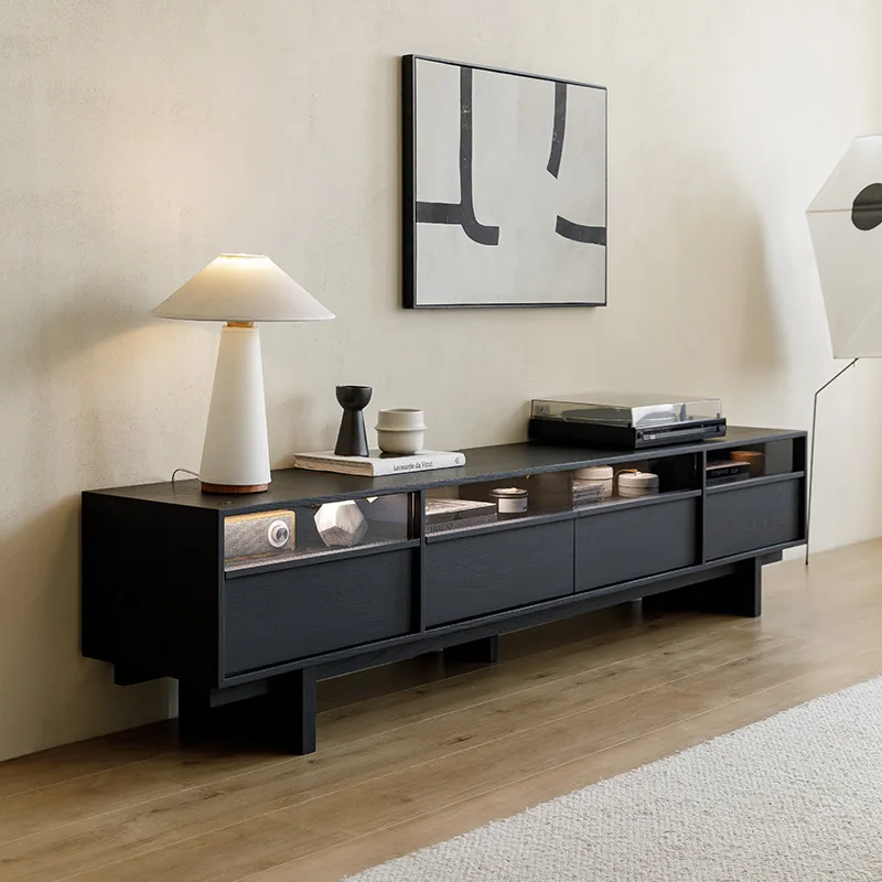 Nordic retro black TV cabinet medium antique solid wood audio-visual cabinet