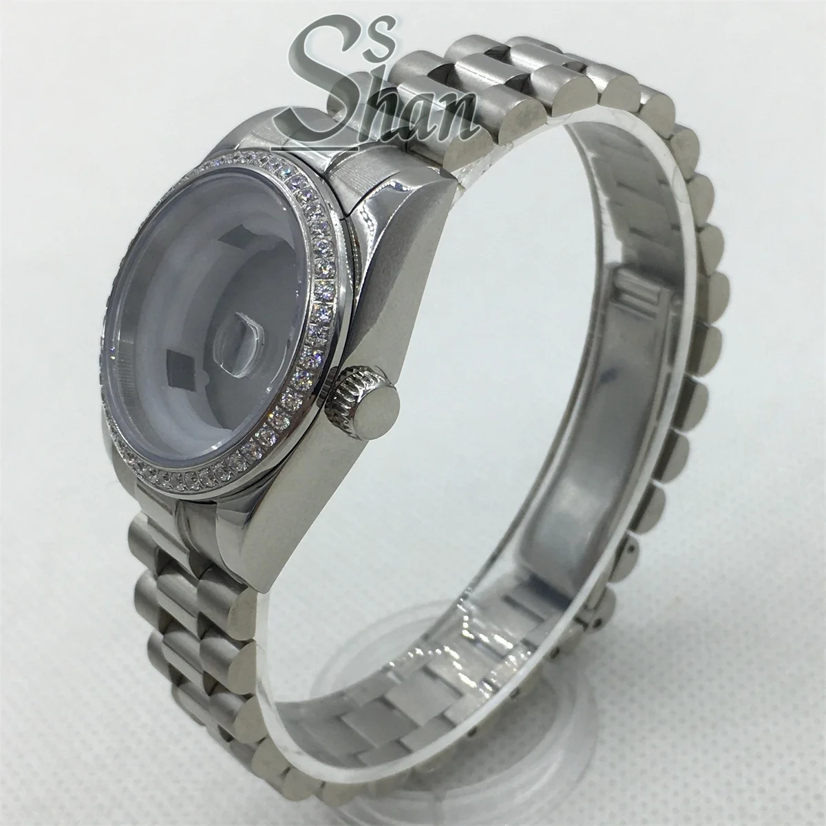 La pulsera de lujo para reloj de mujer de acero inoxidable con borde de diamante NH05 de 31 mm es adecuada para reemplazar piezas de movimientos NH05 NH06