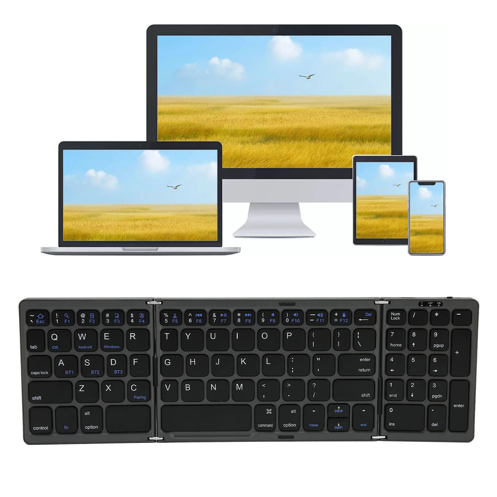 

Foldable Bluetooth Keyboard Size Bluetooth Keyboard Battery Powered Type C Interface with Numeric Key for PC