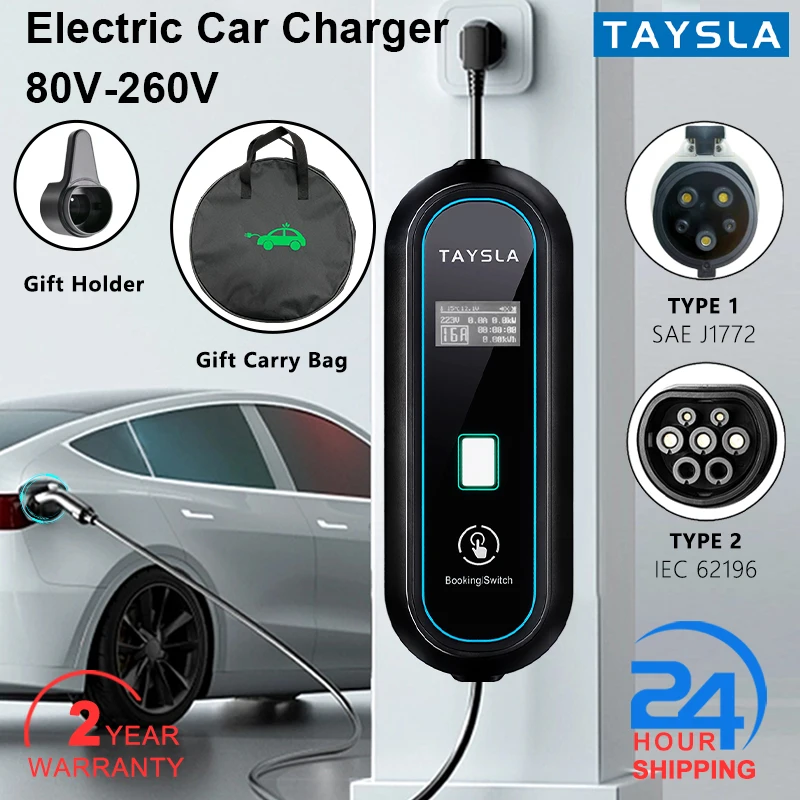 TAYSLA 3.5KW EV Charger Set Electric Car Charger TYPE 2 Charging Cable TYPE 1 j1772 16A EVSE 80V-260V for Electric Vehicles