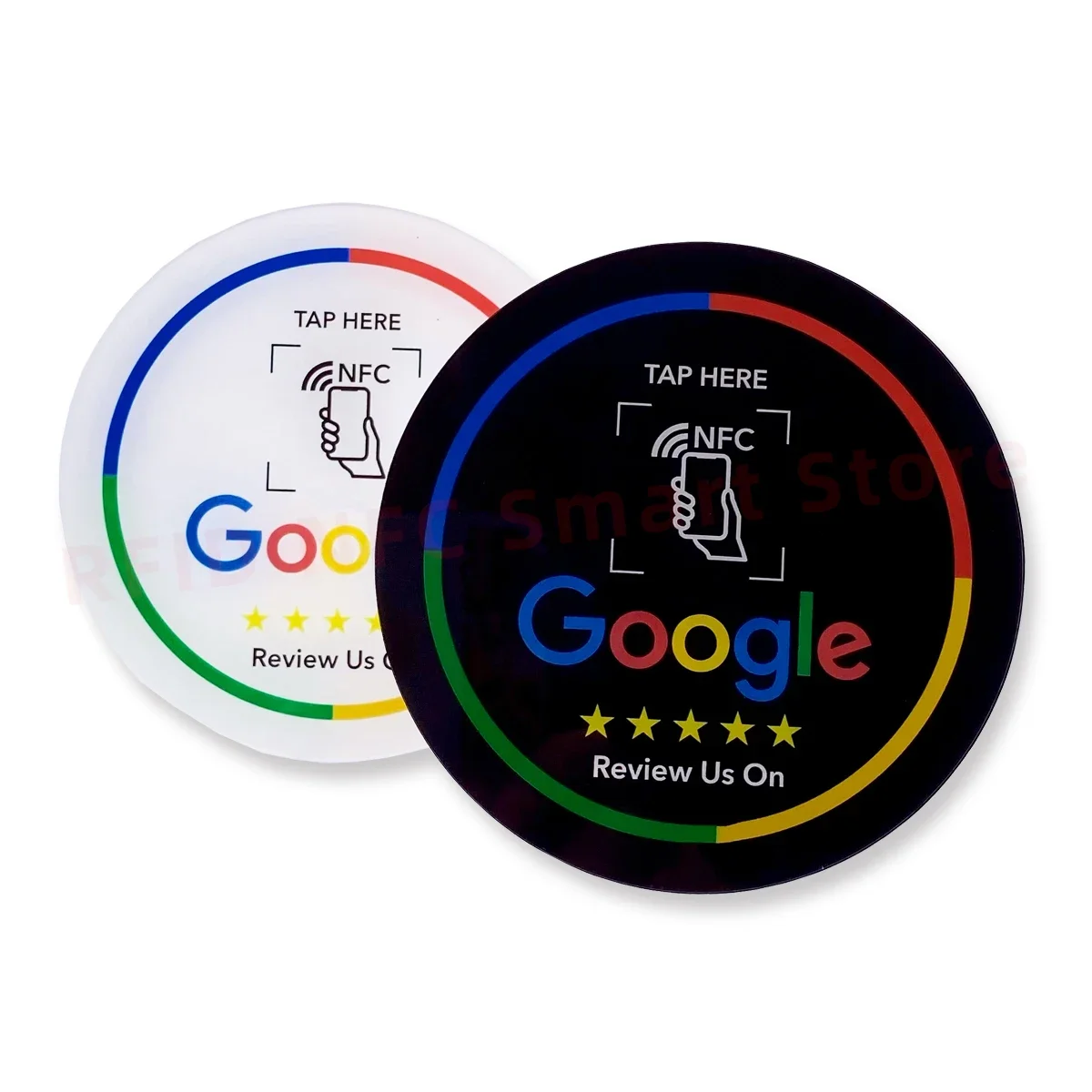 NFC Table Sticker Diameter 10CM Google Reviews NFC Signage NFC 213 13.56MHz Programmable Acrylicl with 3M Self-adhesive Backing