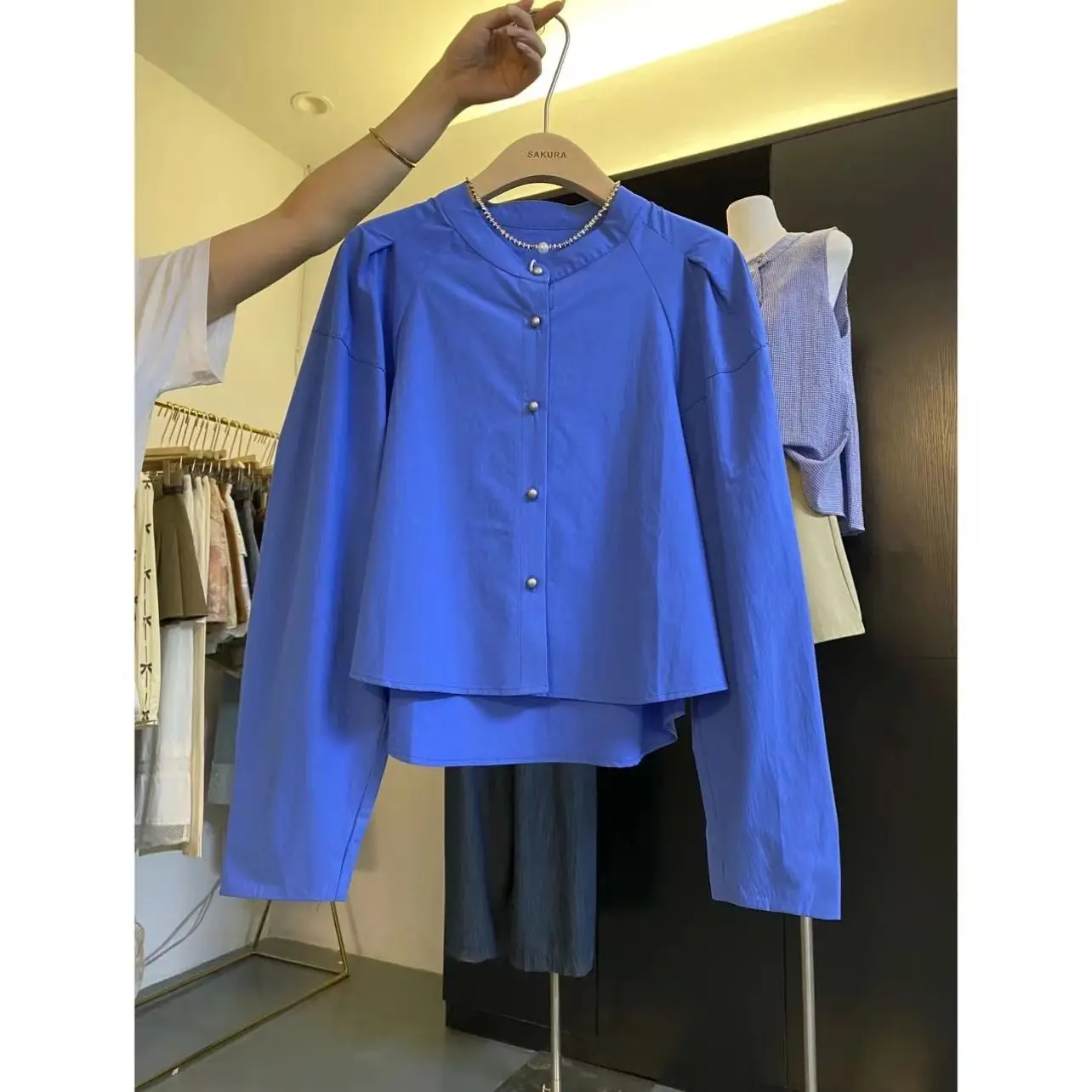 

Summer Casual Korean Fashion Loose Solid Color O-neck Long Sleeve Women Shirts Youth Lively Bright Easy Close to the People Wild