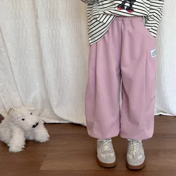 Children Clothes Boys and Girls Casual Labeled Sweatpants Fashion 2024 Autumn Solid Color Casual Simple Kids Loose Pants