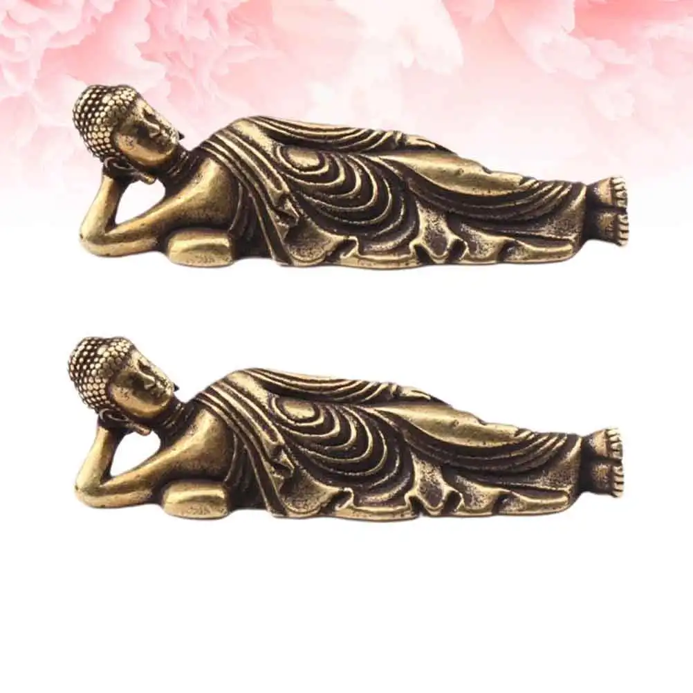 

2Pcs Solid Brass Buddha Statue Mini Lying Buddha Sculpture Home Office Decor Portable Positive Energy Ornament for Meditation
