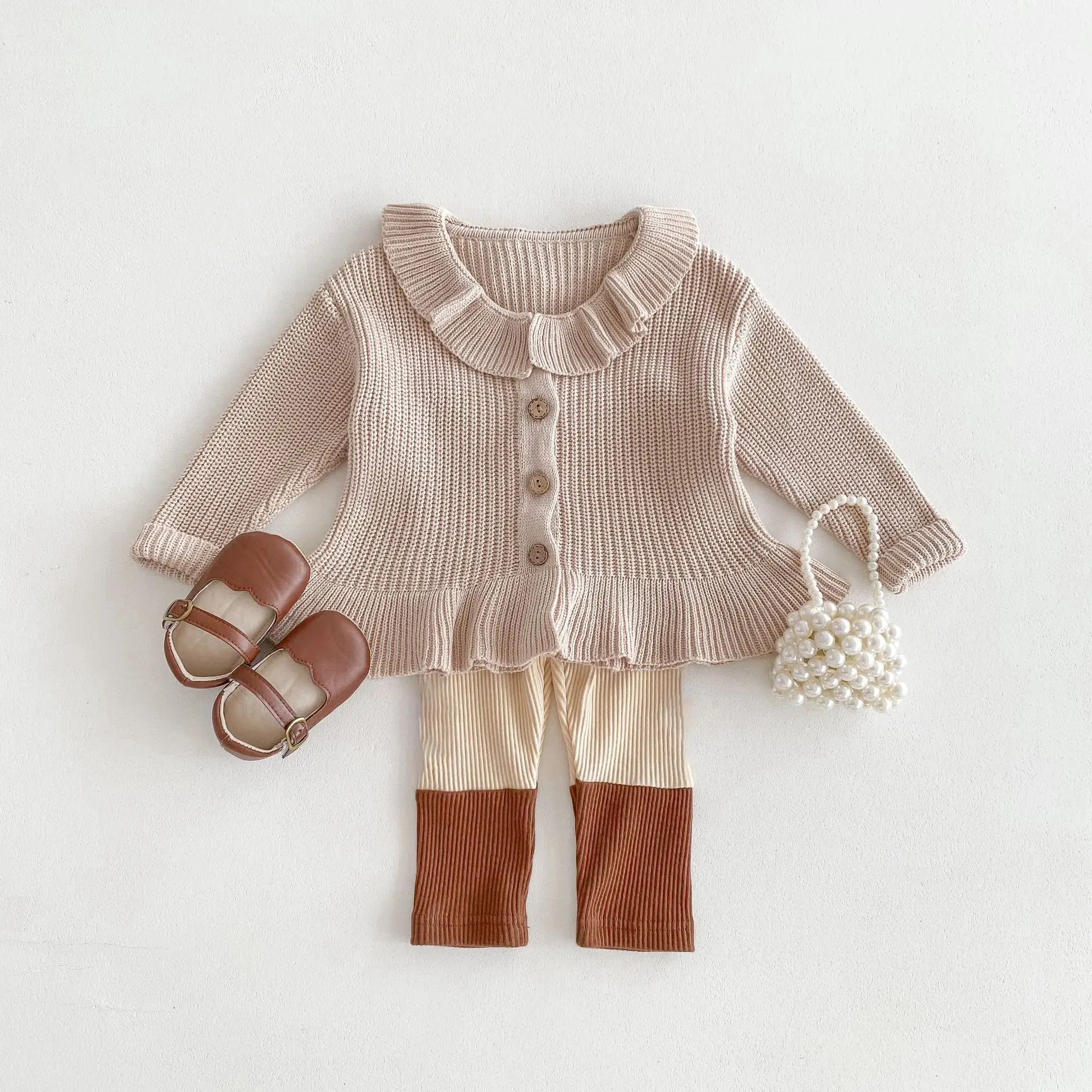 

Children Casual Sweater Coat Autumn New Kids Girls Solid Lapel Knitted Cardigan Jacket Long Sleeve Baby Girl Princess Knitwear