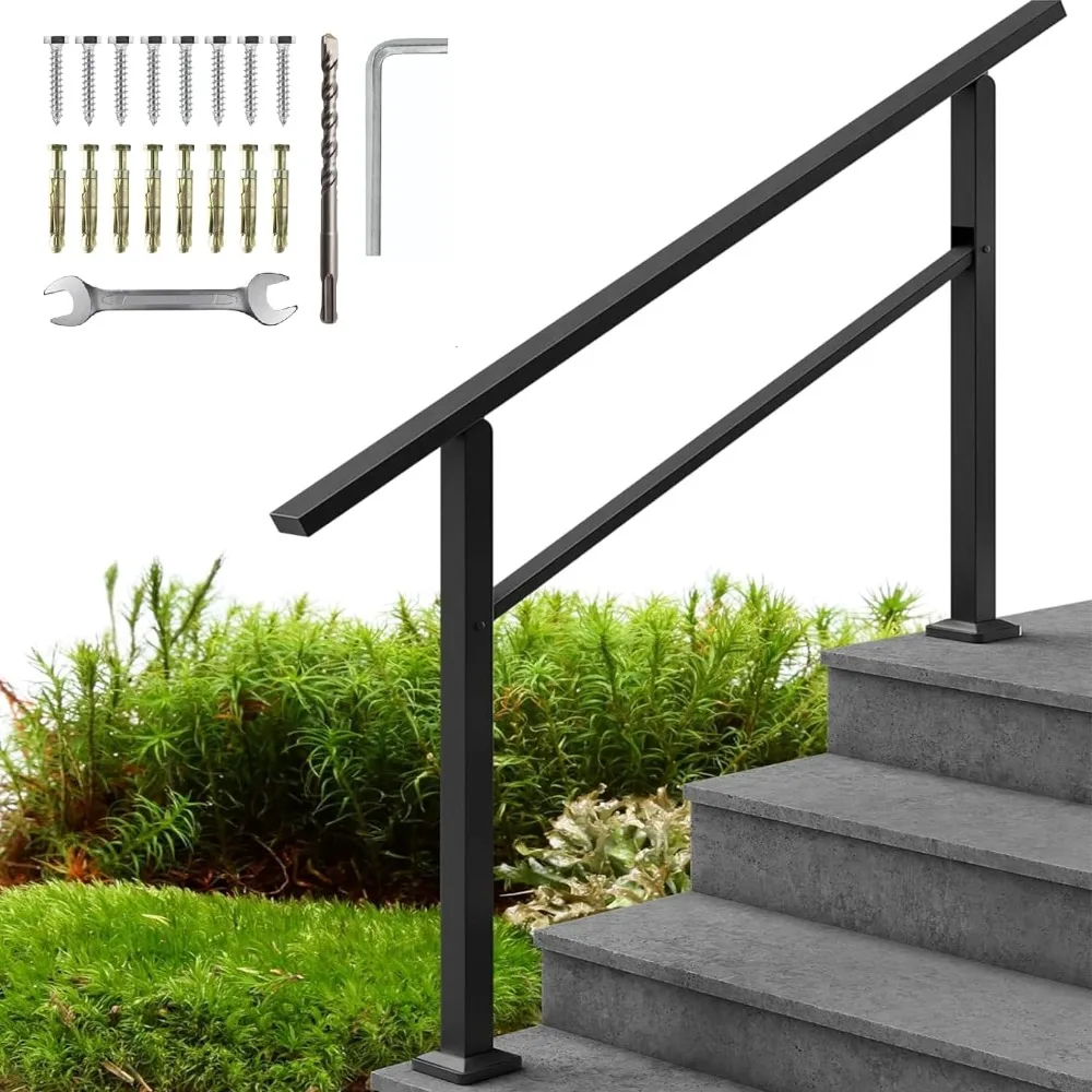 

Handrails for Outdoor Steps,1-4 Step Stair Handrail & Indoor Stair Railing Kit，Black Railings for Outdoor Steps and Hand Rails