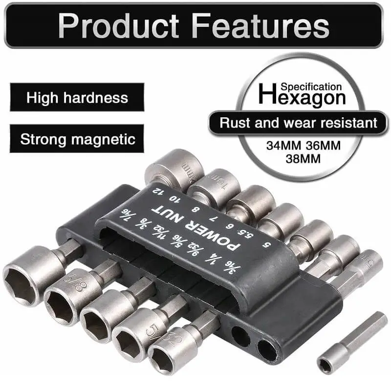 

Power Nut Driver Drill Bit Set 14pcs Hex Socket Sleeve Nozzles Adapter 1/4-12mm Magnetic Nut Driver Set Drill Adapter Power Tool