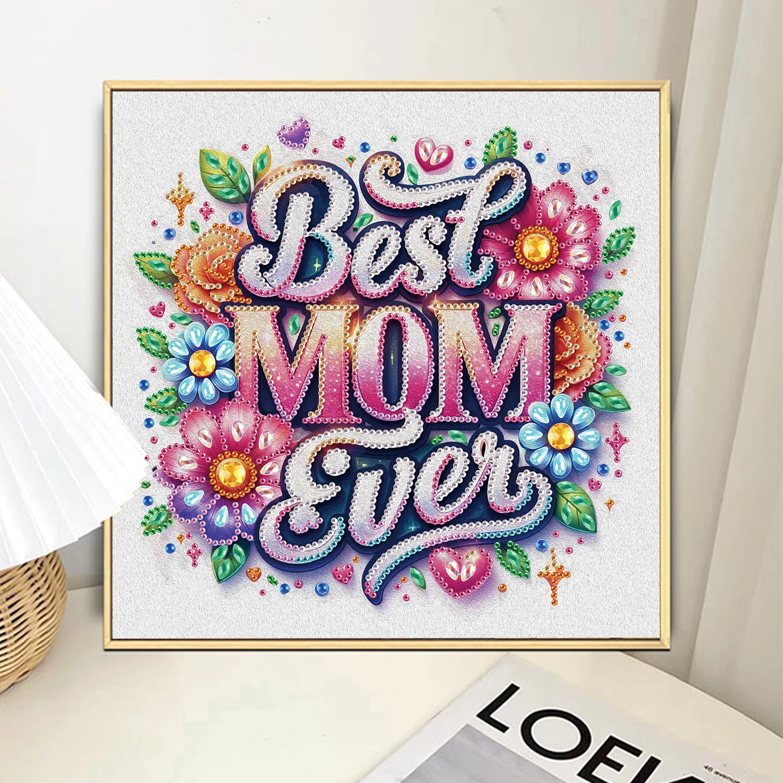 Kit de pintura de arte de diamante de forma especial para principiantes adultos, pintura artística de diamante del feliz día de la madre para regalo de decoración de pared del hogar