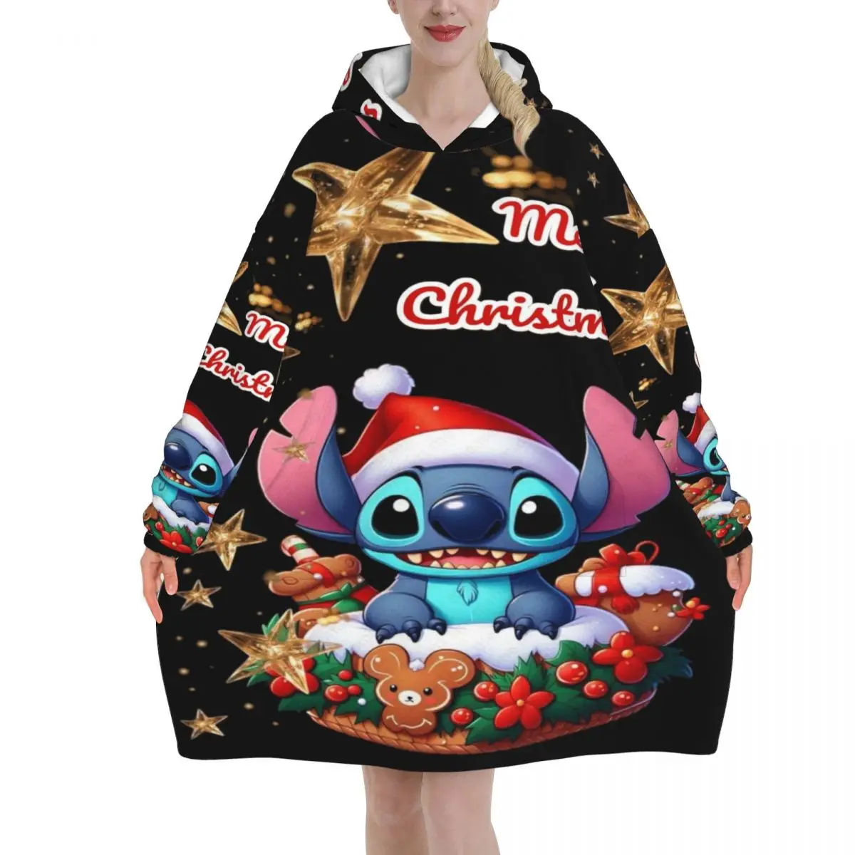 

Stitchs Christmas Winter Snow Santa Wearable Blanket Hoodie for Women Men Warm Cozy Oversize Blanket Sweatshirt Hooded Blanket