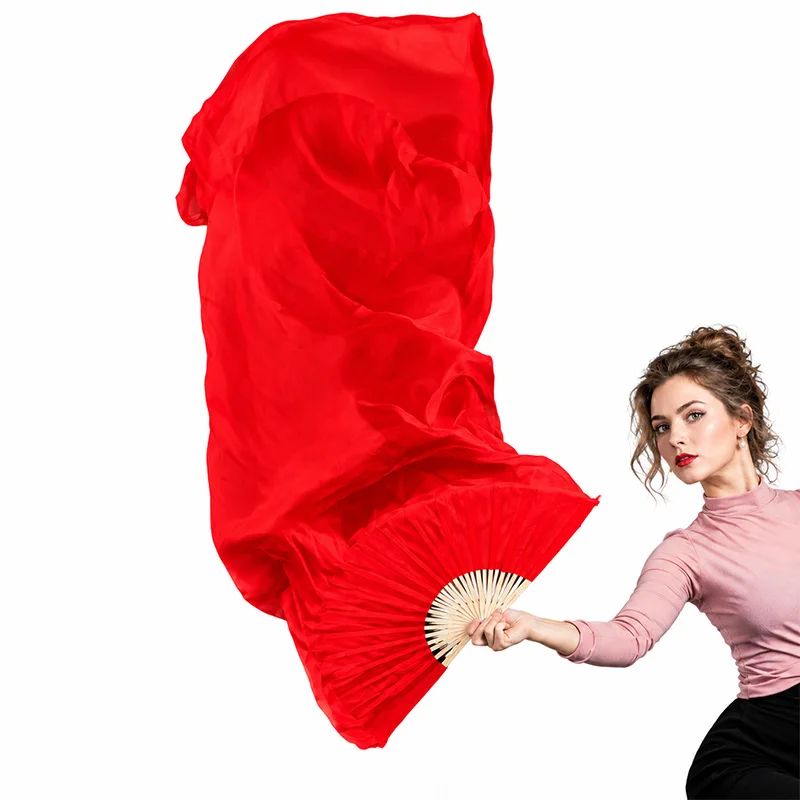 1.2/1.5/2/3.3/4/5m Red Extension Dance Fan Dancer Performance Prop Imitation Silk Square Dancing Dance Accessories Fans
