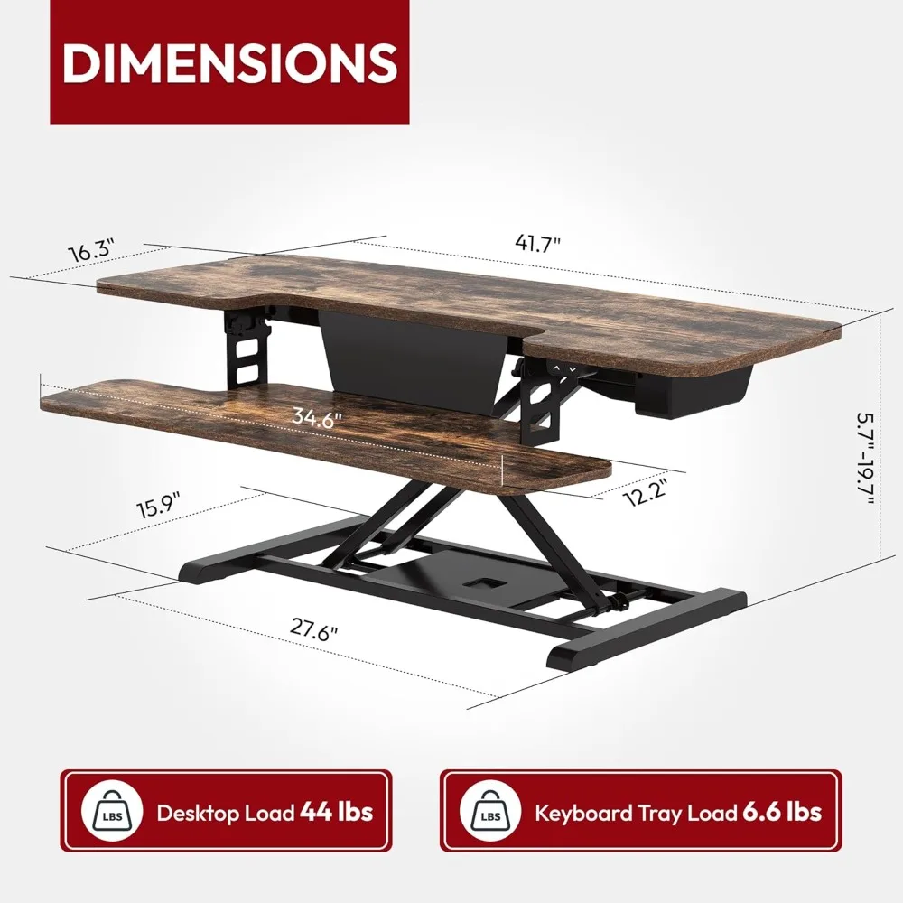 Electric Motorized Height Adjustable Standing Desk Converter 42 for Dual Monitors and Laptop, Ideal for Office and Home Use