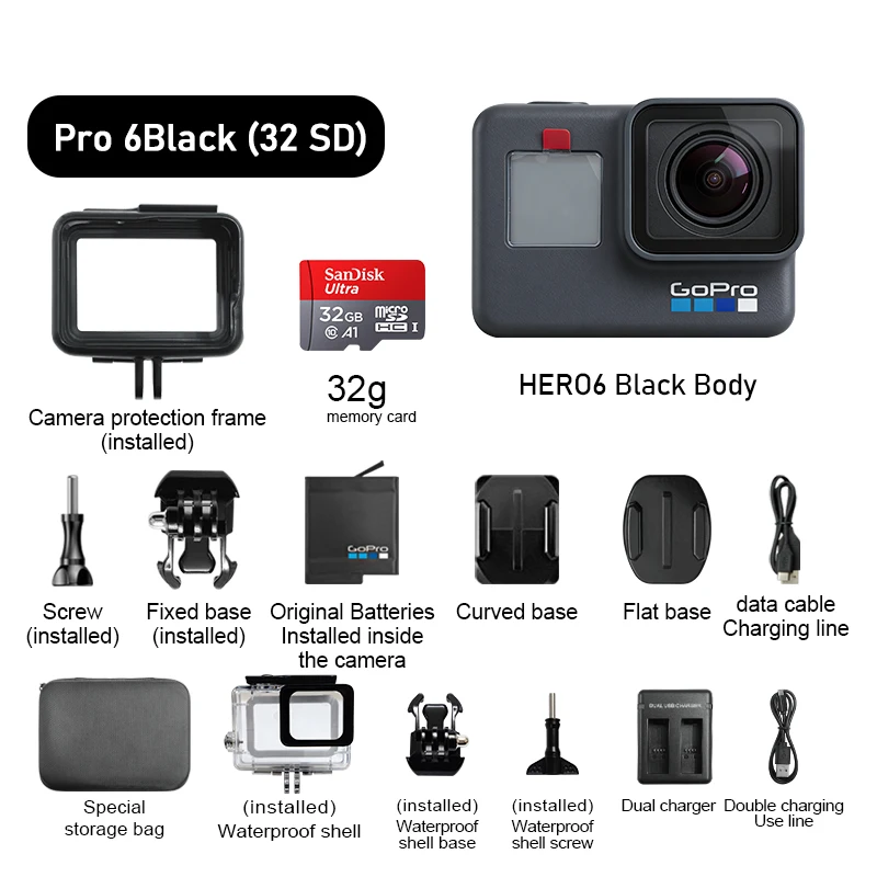 GoPro HERO6 Black Action Camera 4K 60fps 12MP HD Motorcycle Video