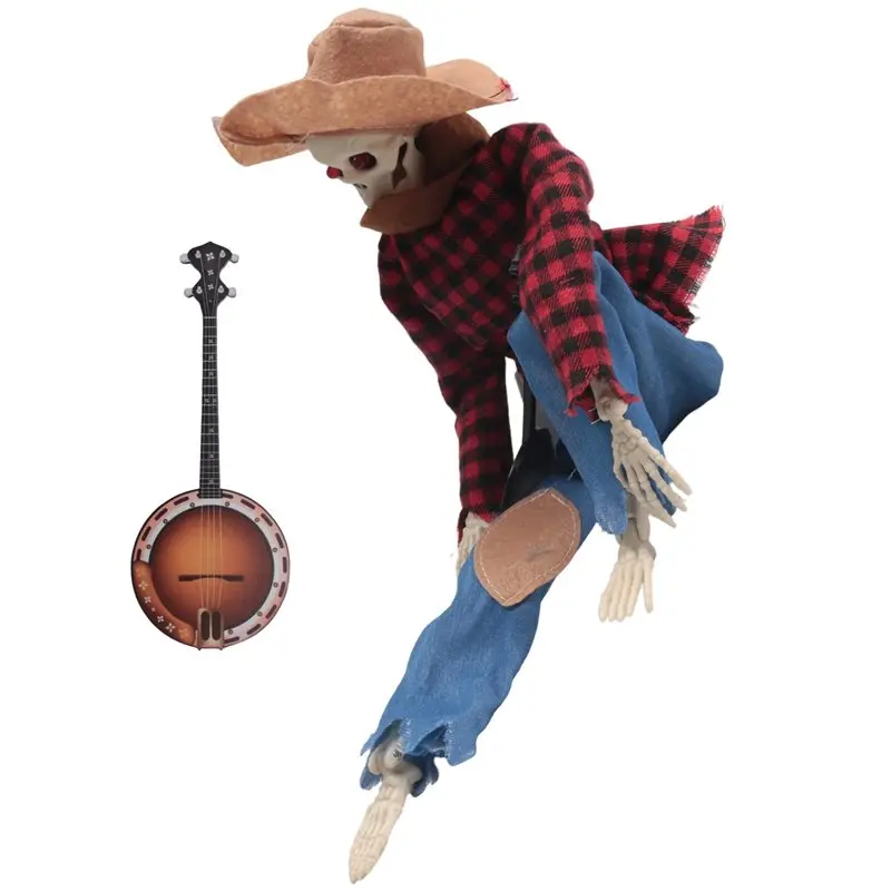 ABHT-Funny Halloween Banjo Skeletons, Dueling Animated Skeleton Musicians With Light Eyes