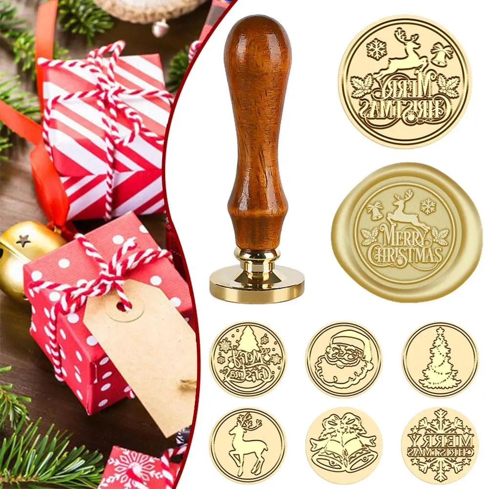 Sello de cera de Papá Noel Retro Para invitaciones de fiesta DIY y manualidades de sobres, herramienta de cera de latón de Navidad con mango de madera P3P9