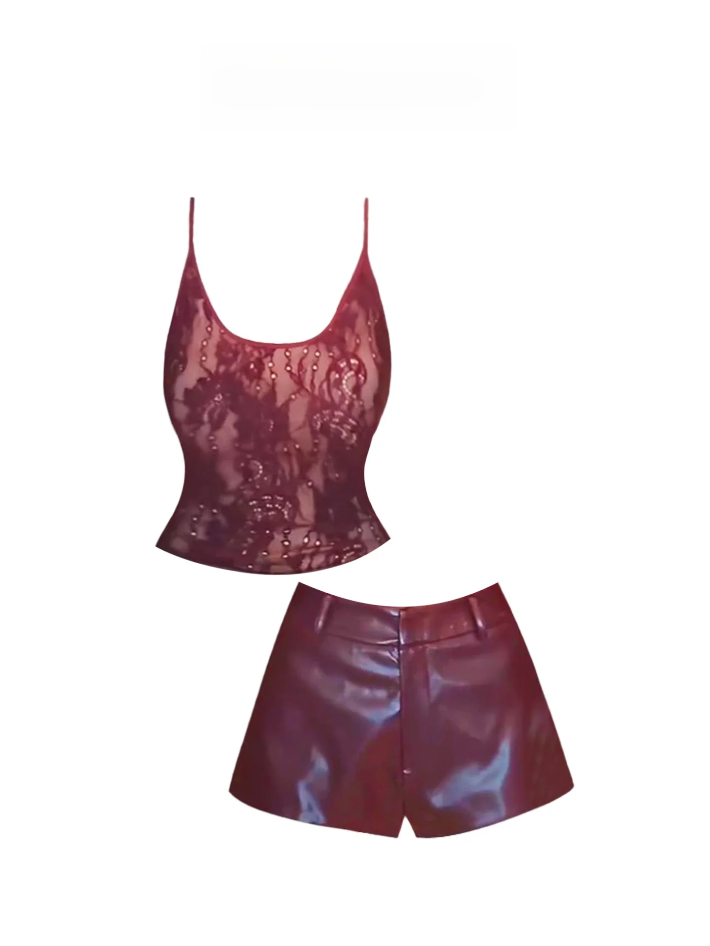 

HEZA Sexy Lace U-Ne Strap Vest And ort Pants Set Women's Early Autumn High Waist A-Line Skirt High Waist ort orts